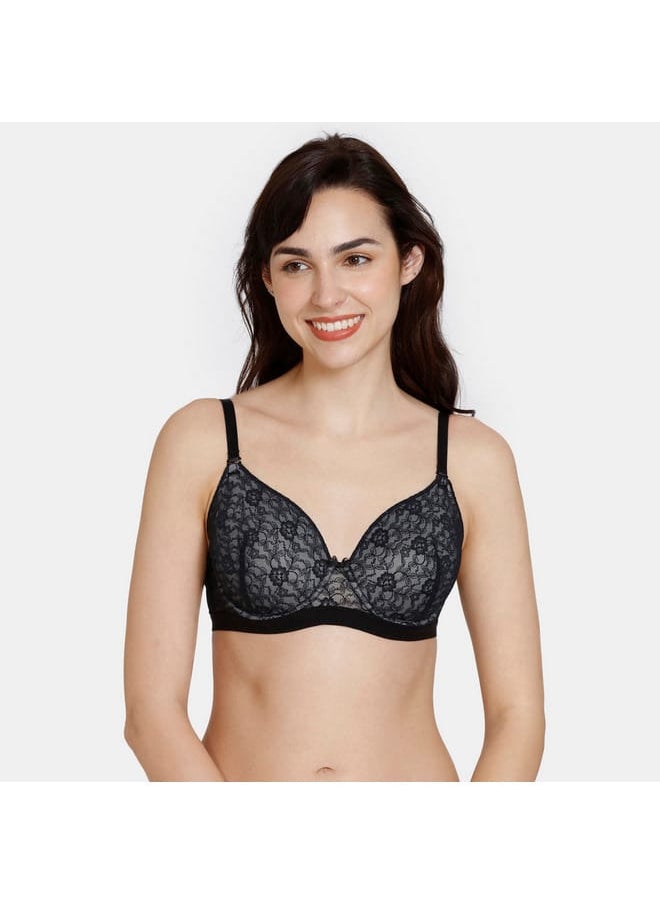 zivame Zivame Lace Detail Balconette Bra with Hook and Eye Closure  - Image 1