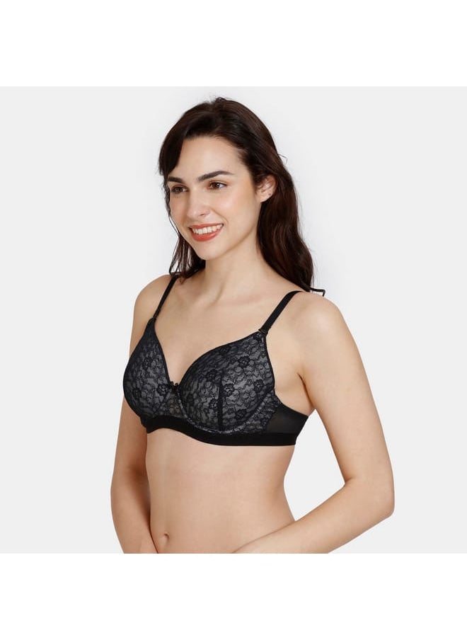 zivame Zivame Lace Detail Balconette Bra with Hook and Eye Closure  - Image 3