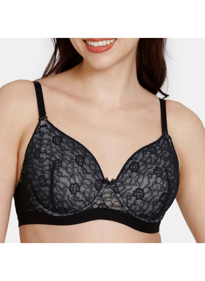 zivame Zivame Lace Detail Balconette Bra with Hook and Eye Closure  - Image 4