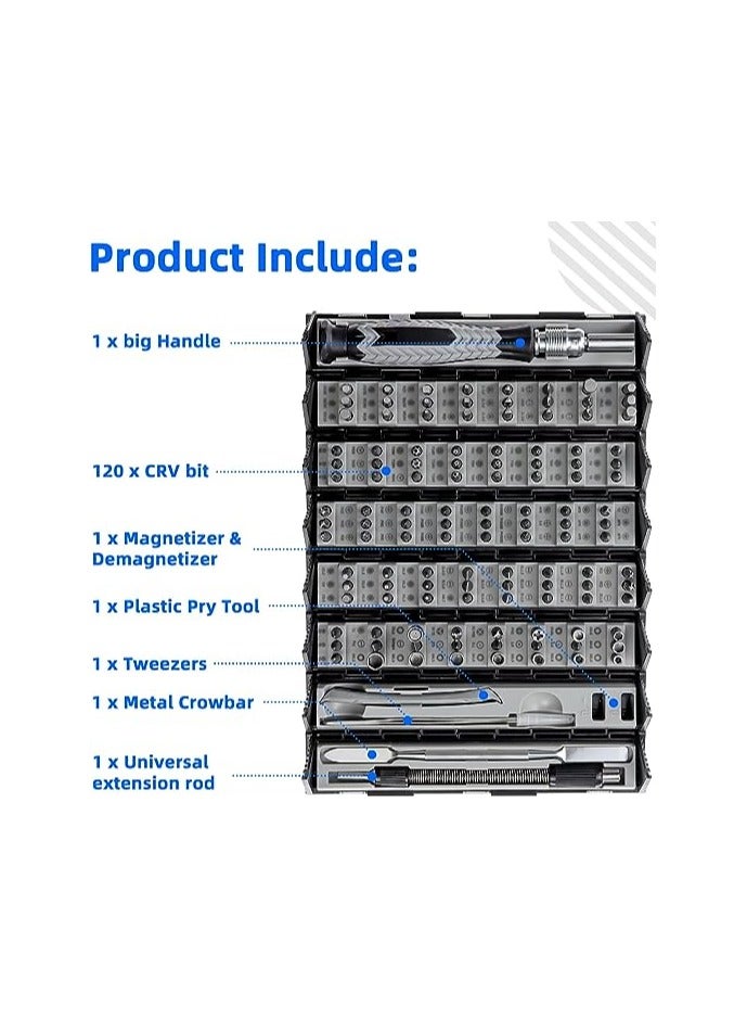 طقم مفكات براغي، طقم مفكات براغي مغناطيسي صغير، 126 في 1 طقم أدوات إصلاح أسطواني محمول، مناسب لإصلاح وتفكيك الهواتف المحمولة، والأثاث، والسيارة، والكمبيوتر (أسود) - Image 3