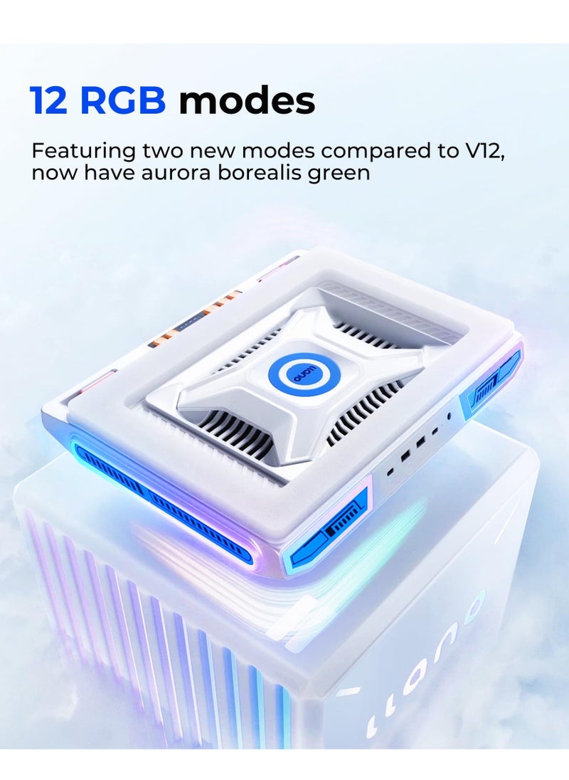 Generic - llano V10 Gaming Laptop Cooler, RGB Laptop Cooling Pad Stand with Powerful 4.72 Inch External Turbo Cooling Fan, Fast Cooling Computer 13-17.3inch, 3 Adjustable Stand, 4-Port USB C&A (White) - Image 1