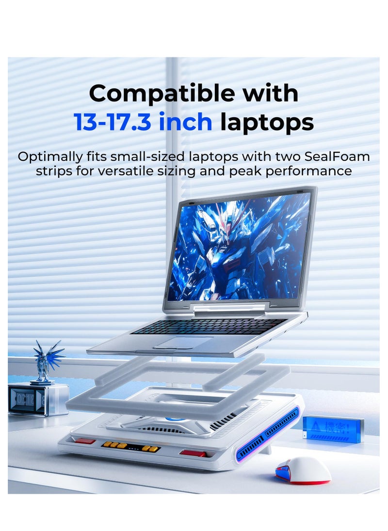 Generic - llano V10 Gaming Laptop Cooler, RGB Laptop Cooling Pad Stand with Powerful 4.72 Inch External Turbo Cooling Fan, Fast Cooling Computer 13-17.3inch, 3 Adjustable Stand, 4-Port USB C&A (White) - Image 1