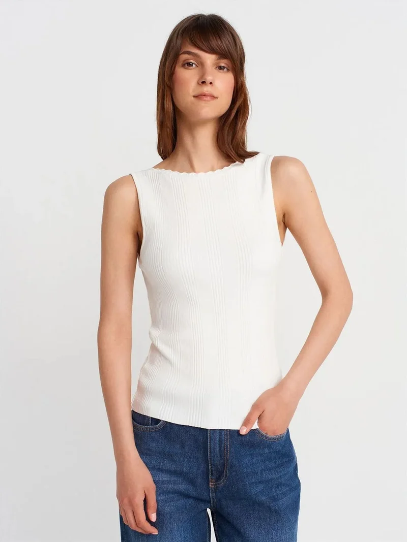 ديلفين Dilvin Ribbed Sleeveless Boat Neck Blouse