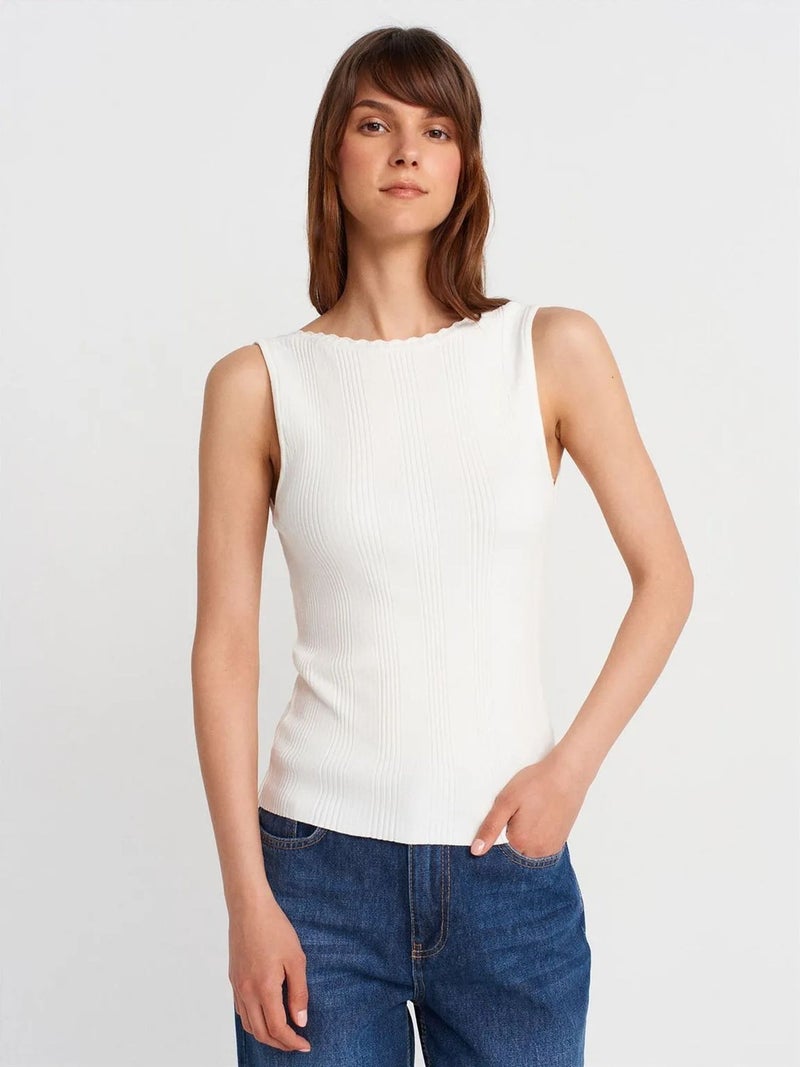 DILVIN Ribbed Sleeveless Boat Neck Blouse - Image 1
