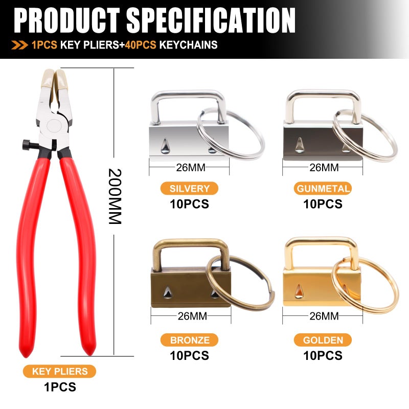 mankk 40PCS 1 inch Key Fob Hardware Set with Key Fob Pliers and Key Ring, Keychain,Lanyard,Wristlet Hardware for Key Fob Hardware Install (4 Colors) - Image 2