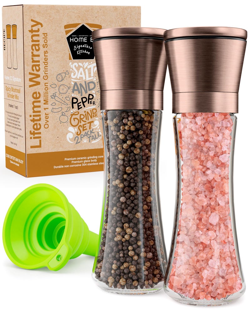 Home EC Original Copper Salt and Pepper Grinder Set of 2 - Adjustable Ceramic Grinder - Tall Glass Salt and Pepper Shakers With Funnel and Ebook - Kitchen Spice Mill - Copper Kitchen Accessories - Image 5