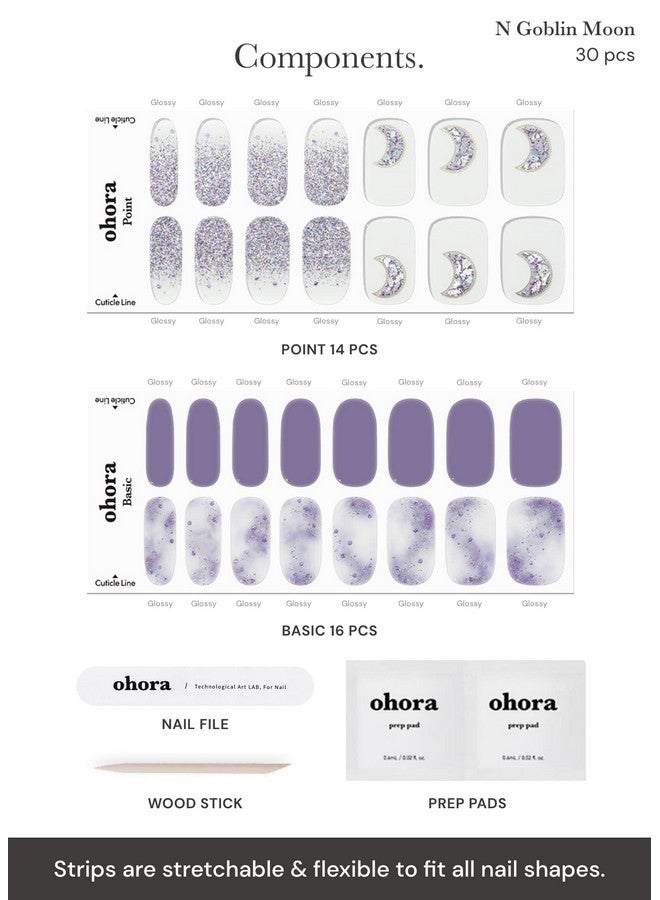 اوهورا شرائح أظافر جل شبه معالجة (N Goblin Moon) تعمل مع أي مصابيح أظافر، جودة صالونات التجميل، تدوم طويلاً، سهلة التركيب والإزالة، تتضمن وسادتين للتحضير، ومبرد أظافر وعصا خشبية باللون الأرجواني - Image 4