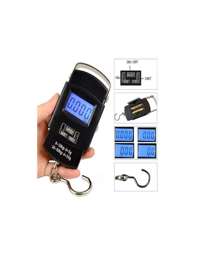 KRAWN Electronic 50Kg/110Lb Digital Scale, Digital Fish Scale, Hanging Scale with Backlit LCD Display, Weight Scale , Portable Suitcase Weighing Luggage Scale with Hook and Tape Measure - Image 1