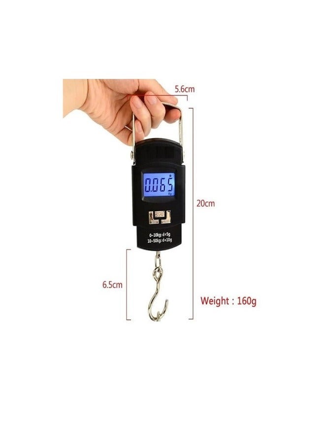 KRAWN Electronic 50Kg/110Lb Digital Scale, Digital Fish Scale, Hanging Scale with Backlit LCD Display, Weight Scale , Portable Suitcase Weighing Luggage Scale with Hook and Tape Measure - Image 2