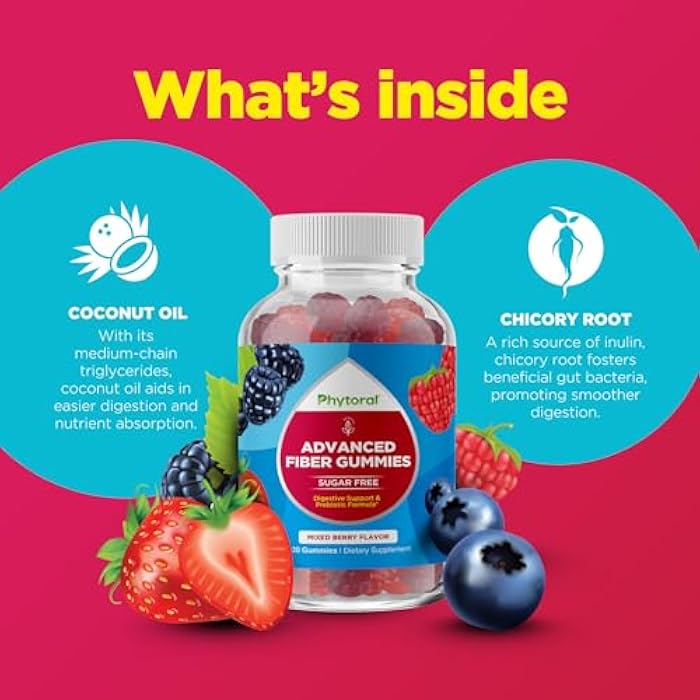 Phytoral Fiber Gummies for Adults - Chicory Root Supplement with Prebiotic Support for Gut & Digestive Health - Soluble Digestion Capsules for Stomach Regulation & Immune Aid - Sugar Free & Vegan - 120 Count - Image 5