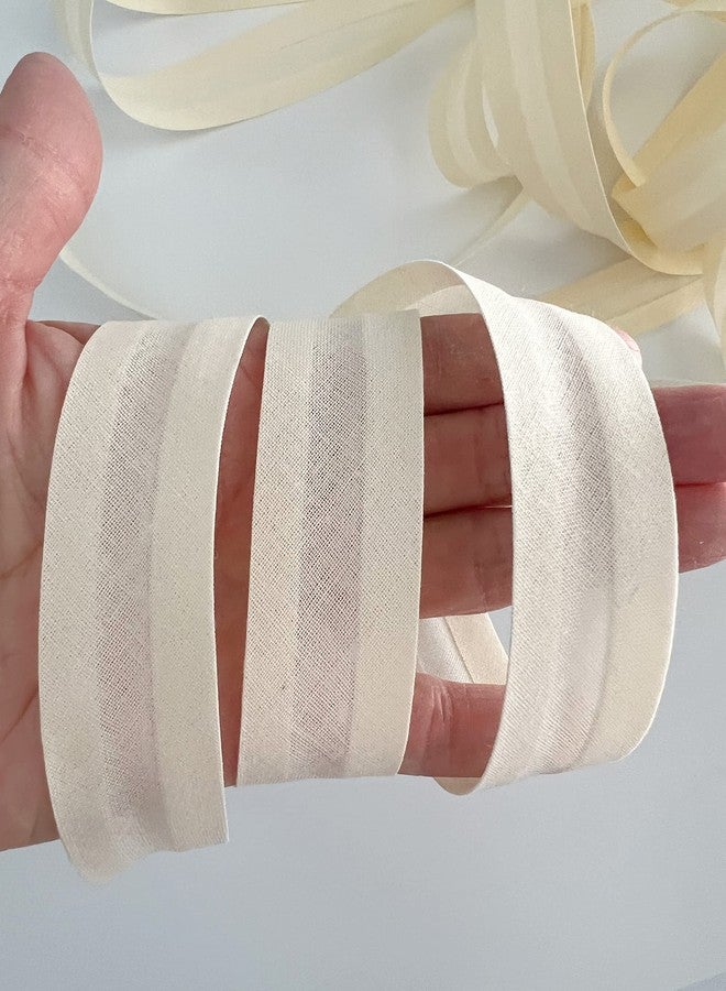 PEPPERLONELY 5 Yards 25mm (1 Inch) 100% Cotton Single Fold Bias Type Bias Binding for Sewing and Hemming Ribbon - Cream - Image 1