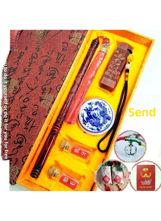 Generic - Lanugo Hair Diy Fetal Hair Brush Diy Homemade Lanugo Full Moon Wine Year Of The Rabbit Fetal Hair One-year-old Banquet Baby Souvenir-Color:Rosewood Flying Dragon In The Sky + Rosewood Dragon Medal - Image 1