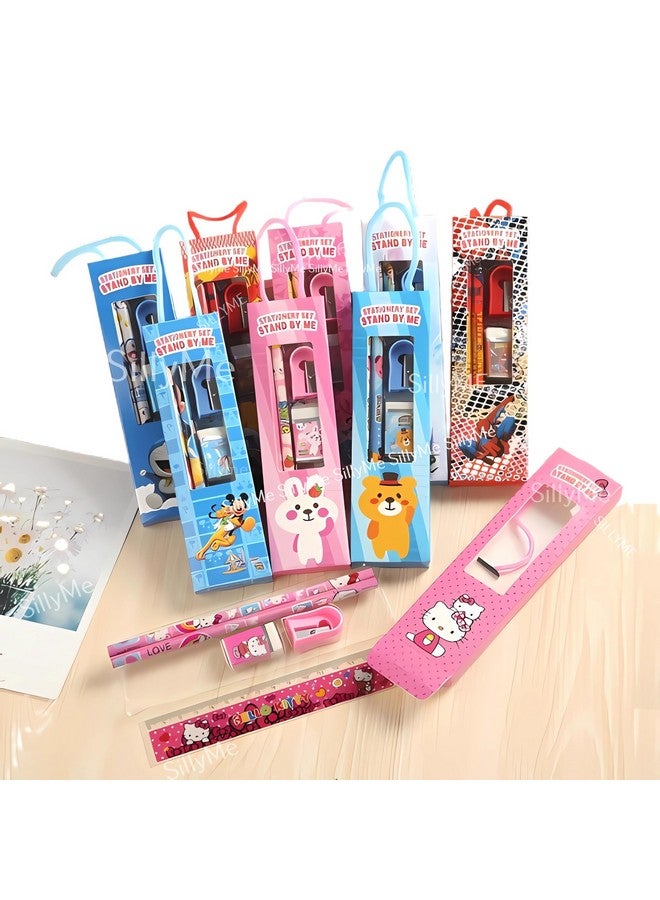 SILLYME 6pcs Stationery Set for Return Gifts Birthday Party for kids - Pencil , scale , eraser - Best Birthday Return Gifts for Kids in Bulk - Return Gifts for Kids Age 3 4 5 6 7 8 12 - Image 1