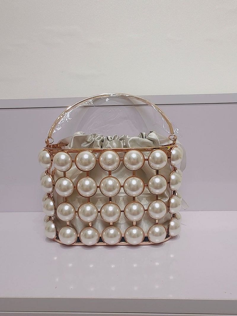 New Birdcage Bag Hollow French Vintage Vegetable Basket Bag Dinner Style Pearl Bag Hand-Held Handbag Women'S Bag - Image 1