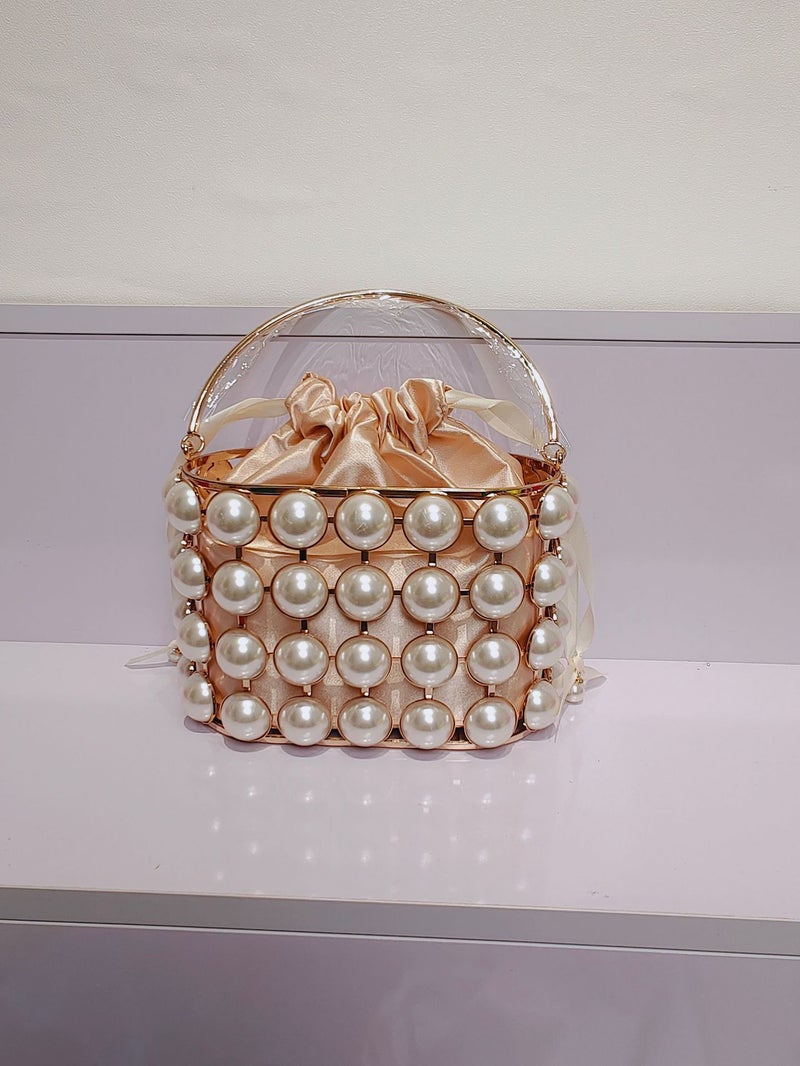 New Birdcage Bag Hollow French Vintage Vegetable Basket Bag Dinner Style Pearl Bag Hand-Held Handbag Women'S Bag - Image 2