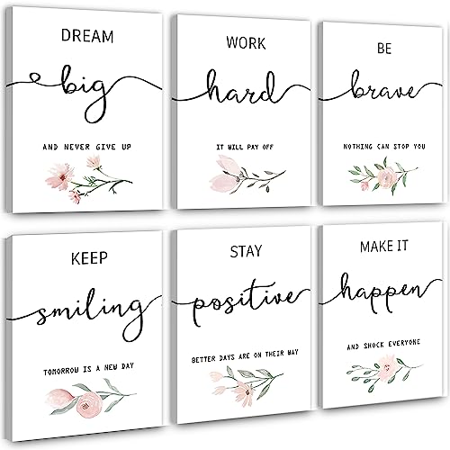 Howwii Inspirational Wall Art for Bedroom, Motivational Office Wall Art Decor, Framed Canvas Wall Art for Women, Girls, Positive Affirmations Quotes Prints, Set of 6PCS, 8"x10", FRAMED - Image 1