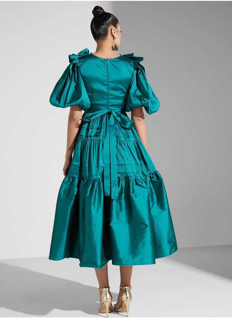 Iyra Balloon Sleeve Ruffle Tiered Dress