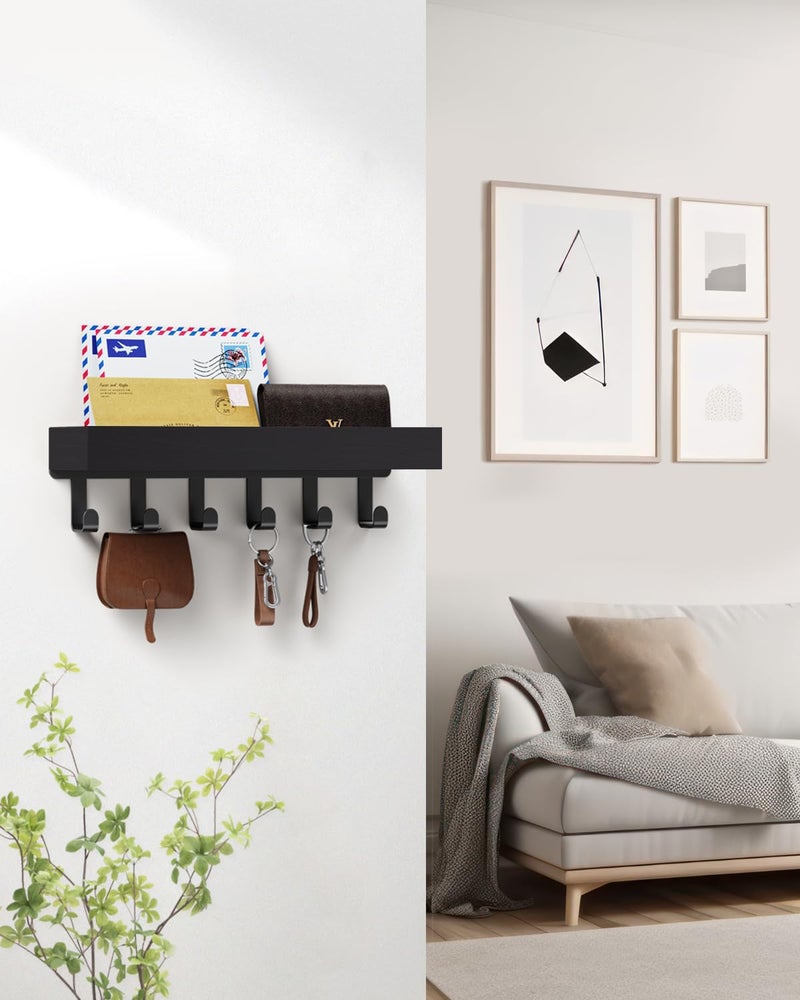 ROPALINS Key Holder Wall Mount Adhesive Magnetic - Hanging Key Hooks with Mail Organizer for Wallet House Accessories - Keys Hanger Rack with Shelf for RV Camper Entryway Door Home Living Room Decor Black - Image 2