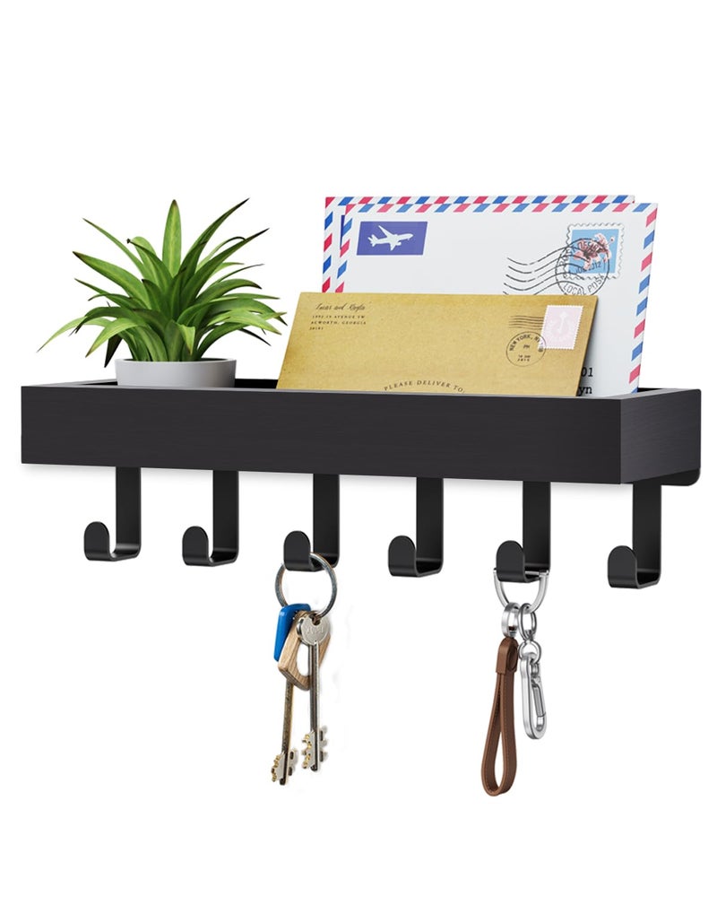 ROPALINS Key Holder Wall Mount Adhesive Magnetic - Hanging Key Hooks with Mail Organizer for Wallet House Accessories - Keys Hanger Rack with Shelf for RV Camper Entryway Door Home Living Room Decor Black - Image 1
