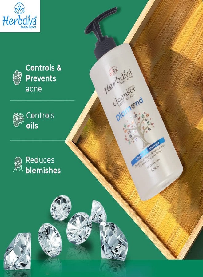 Herbdiva Diamond Cleanser Face Wash 500ml - Hydrating Facial Cleanser with Aloe Vera & Vitamin E - Deep Pore Cleansing & Skin Barrier Protection - Gentle Daily Face Wash for Men & Women - Image 4