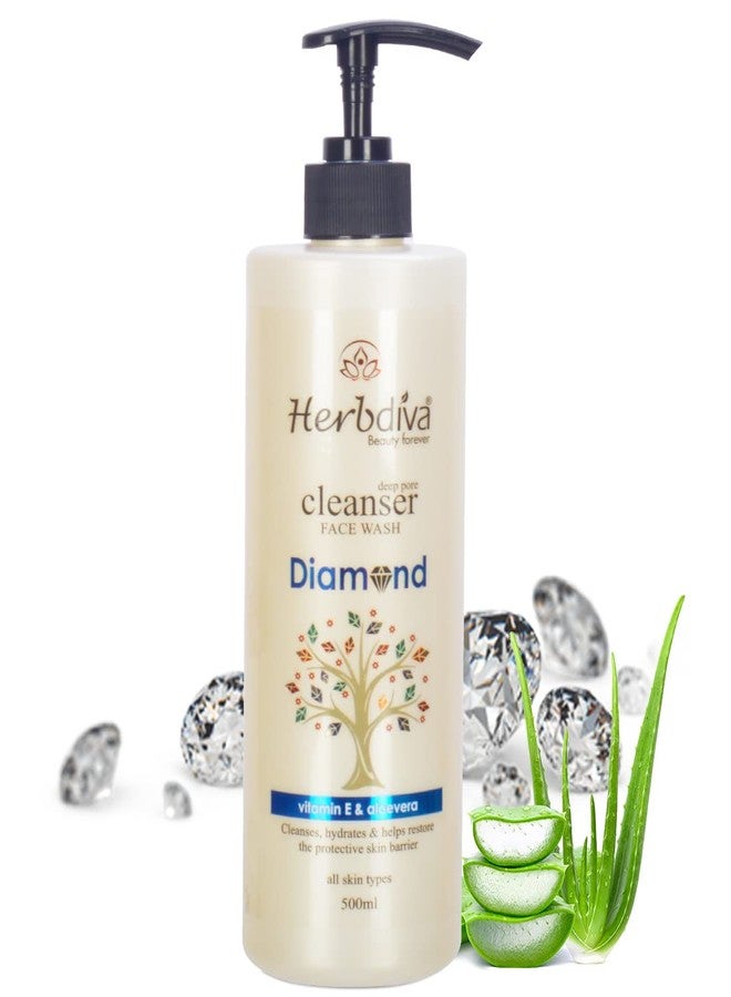 Herbdiva Diamond Cleanser Face Wash 500ml - Hydrating Facial Cleanser with Aloe Vera & Vitamin E - Deep Pore Cleansing & Skin Barrier Protection - Gentle Daily Face Wash for Men & Women - Image 1