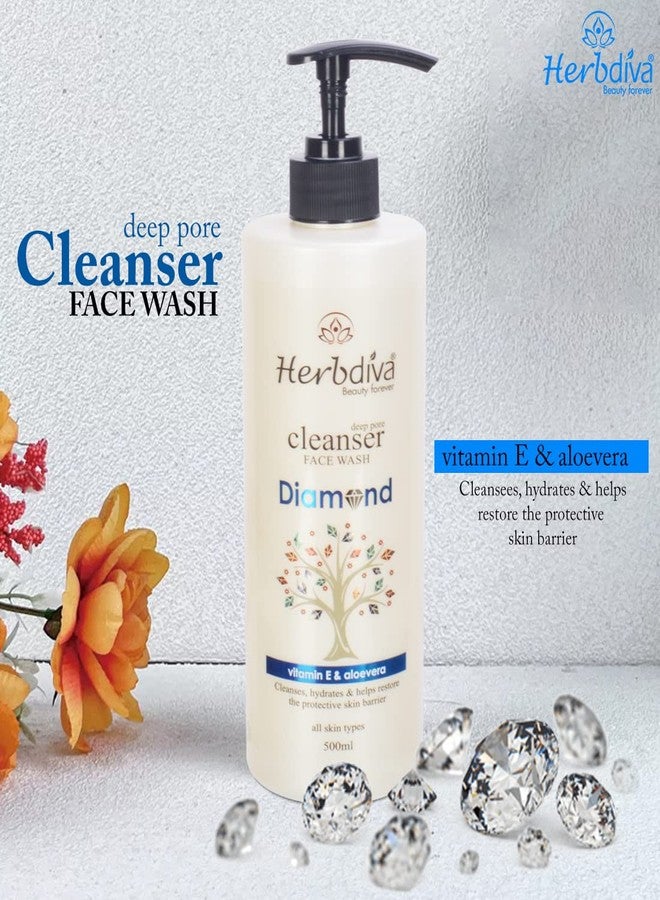 Herbdiva Diamond Cleanser Face Wash 500ml - Hydrating Facial Cleanser with Aloe Vera & Vitamin E - Deep Pore Cleansing & Skin Barrier Protection - Gentle Daily Face Wash for Men & Women - Image 2
