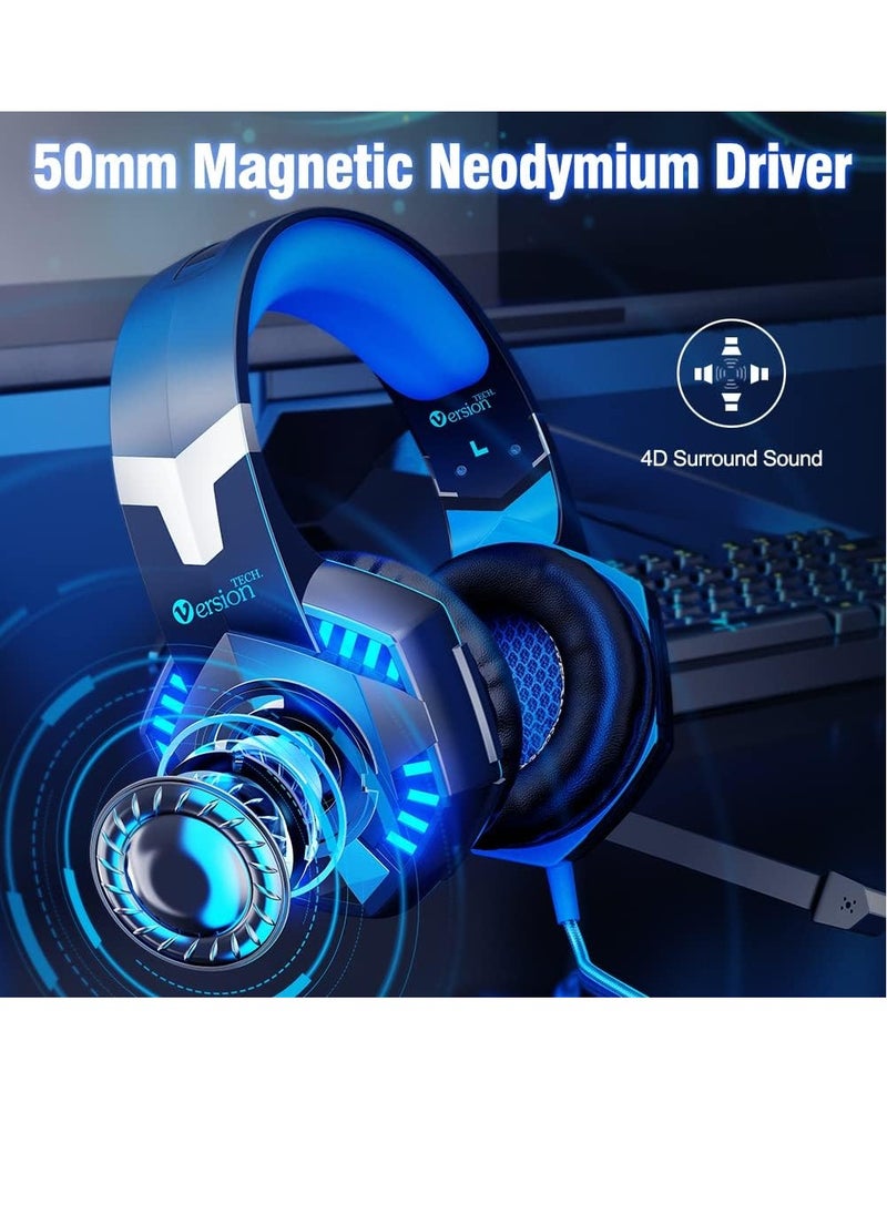 Generic - Gaming Headset for PS5 PS4 Xbox One, Bass Surround Noise Cancelling Microphone, Over Ear Headphones with LED Lights for Mac Laptop Xbox Series X S Nintendo Switch NES PC, - Image 1