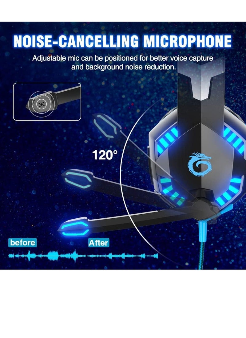Generic - Gaming Headset for PS5 PS4 Xbox One, Bass Surround Noise Cancelling Microphone, Over Ear Headphones with LED Lights for Mac Laptop Xbox Series X S Nintendo Switch NES PC, - Image 1