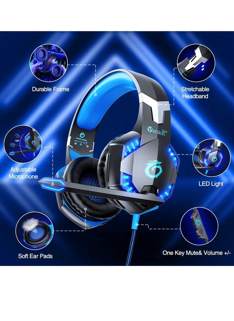 Generic - Gaming Headset for PS5 PS4 Xbox One, Bass Surround Noise Cancelling Microphone, Over Ear Headphones with LED Lights for Mac Laptop Xbox Series X S Nintendo Switch NES PC, - Image 1