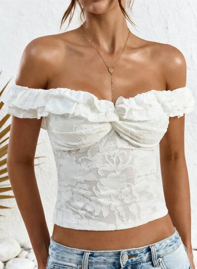 Take Two  Women White Off-Shoulder Lace Top for Women | Best Price UAE