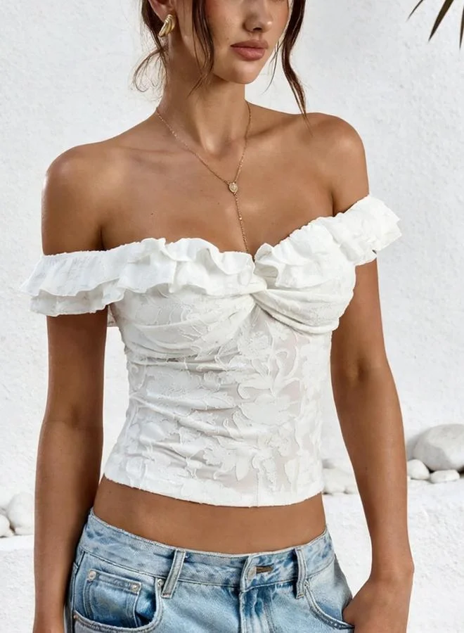 Take Two  Women White Off-Shoulder Lace Top for Women | Best Price UAE