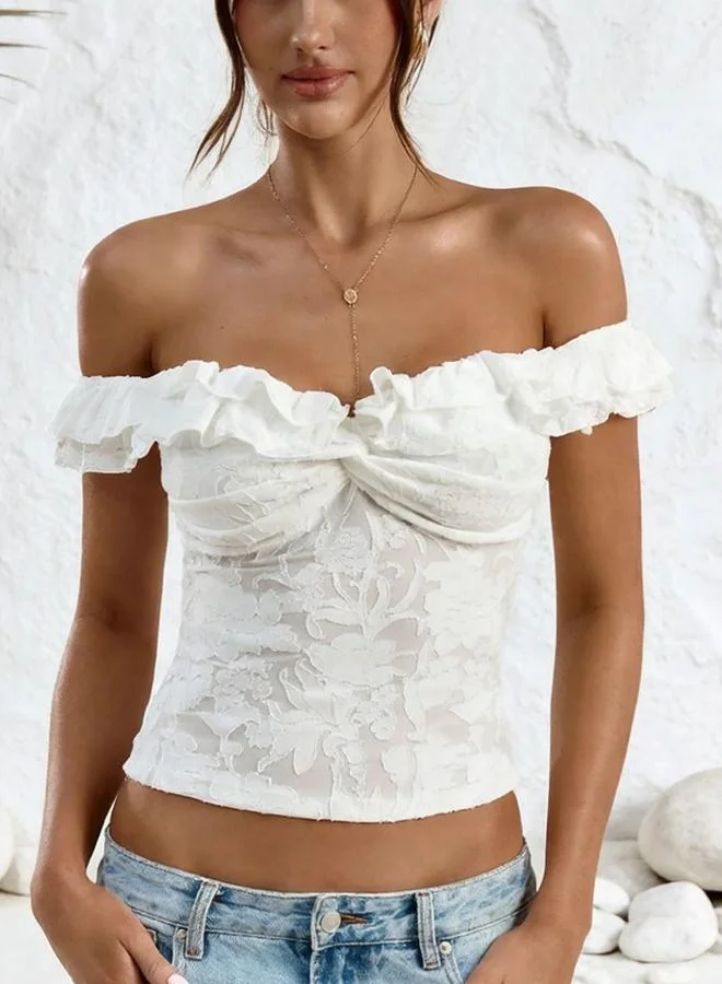 Take Two  Women White Off-Shoulder Lace Top for Women | Best Price UAE