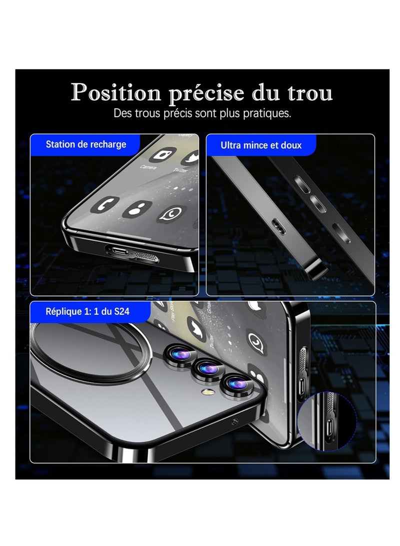 Case for Samsung Galaxy S24 with MagSafe Magnetic Protection Camera [with Screen Protector] Transparent Anti-Yellow TPU Soft Bumper Shockproof Case for Samsung S24 Scratch-Resistant (Black) - Image 5
