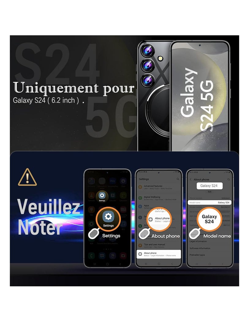 Case for Samsung Galaxy S24 with MagSafe Magnetic Protection Camera [with Screen Protector] Transparent Anti-Yellow TPU Soft Bumper Shockproof Case for Samsung S24 Scratch-Resistant (Black) - Image 3