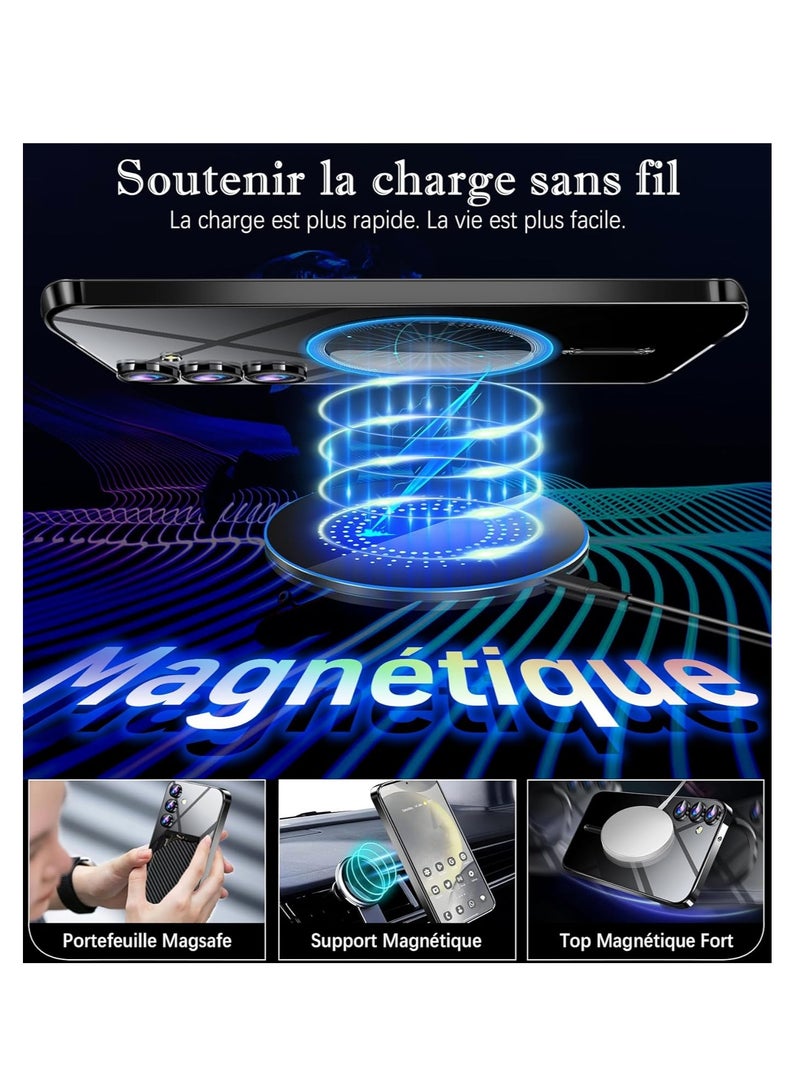 Case for Samsung Galaxy S24 with MagSafe Magnetic Protection Camera [with Screen Protector] Transparent Anti-Yellow TPU Soft Bumper Shockproof Case for Samsung S24 Scratch-Resistant (Black) - Image 2