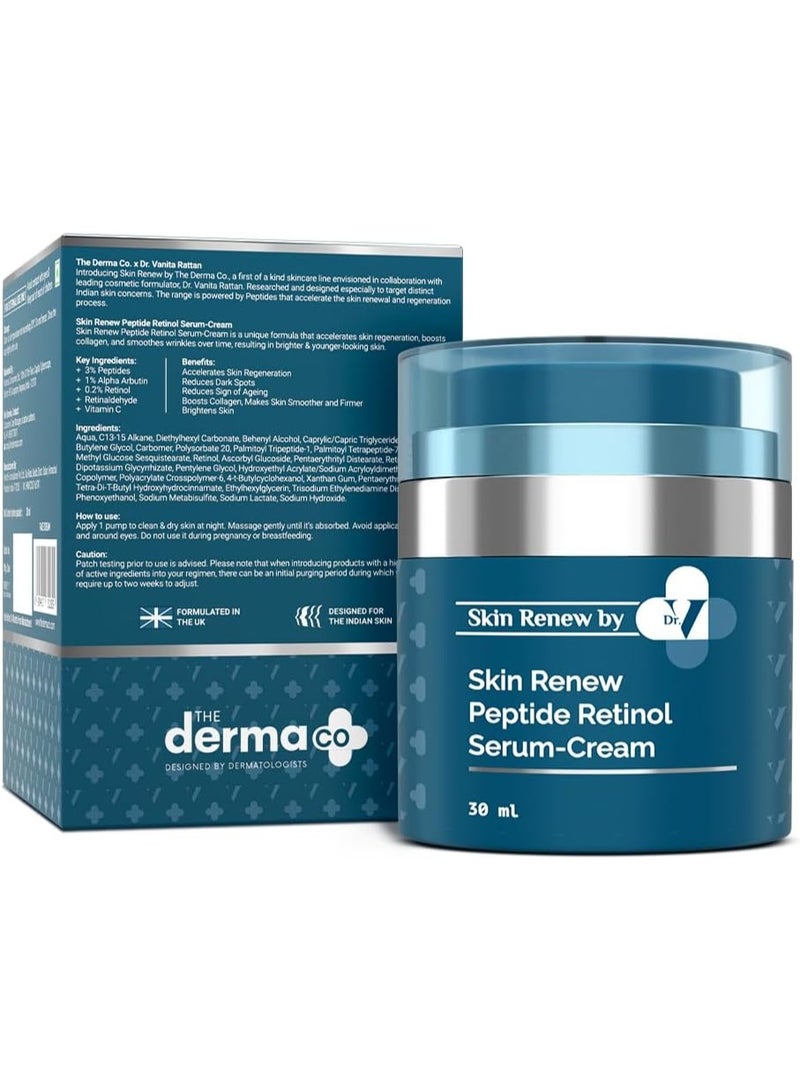 Derma The Derma Co. x Dr.V Skin Renew Peptide Retinol Serum-Cream with Peptide & Retinol-30ml | 1% vv | Boosts Collagen|Brightens, Renews Skin to Give a Youthful Glow|Reduces Blemishes & Dark Spots - Image 1