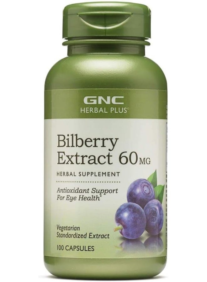 GNC Herbal Plus Bilberry Extract 60 Mg 100 Capsules - Image 1