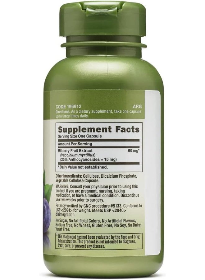 GNC Herbal Plus Bilberry Extract 60 Mg 100 Capsules - Image 2