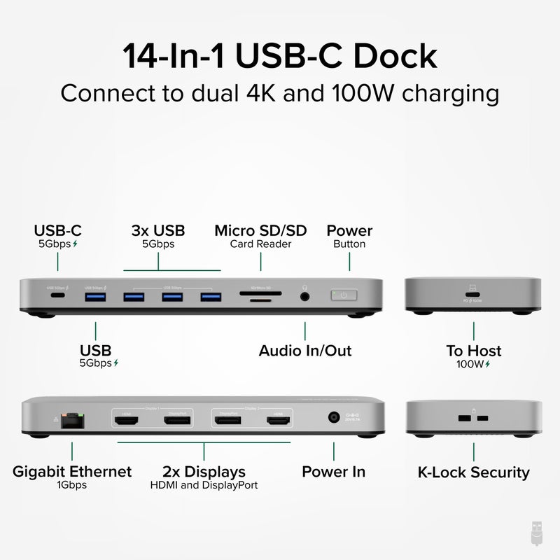 Plugable USB C Laptop Docking Station, Dual Monitor 4K 60Hz for Apple Mac M1/M2/M3/M4, 2X HDMI or 2X DisplayPort, 100W Charging DisplayLink Dock, 2 Displays for MacBook, Driver Required (UD-6950PDH) - Image 2