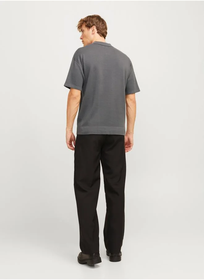 JACK & JONES Mens Solid Collared T-shirt