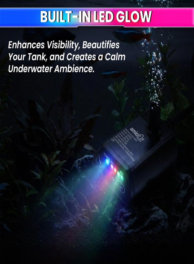 amiciFlo Mini Submersible Pump 10W, 12V DC Brush-Less, BLDC Motor with 400L/H Flow Rate and 4m Lift for Fish Tank, Solar Fountain, etc. Adjustable Flow with LED Lights - Image 4