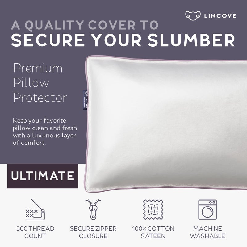 Lincove Lincove 100% Cotton Nap Pillow Protector - Zipper Closure - 500 Thread Count - Size 13 x18  - 2 Pack  - Image 2