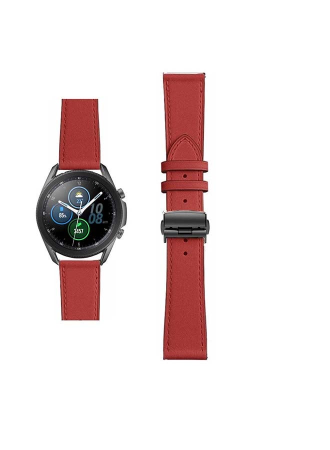 Perfii Genuine Leather Replacement Band for Samsung Galaxy Watch3 45mm Red - Image 1