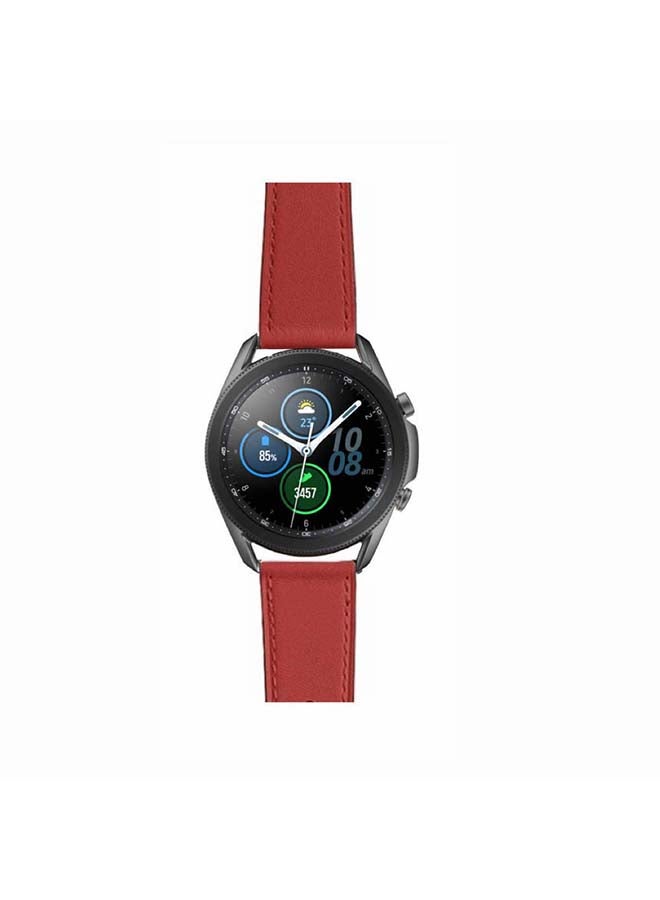 Perfii Genuine Leather Replacement Band for Samsung Galaxy Watch3 45mm Red - Image 2