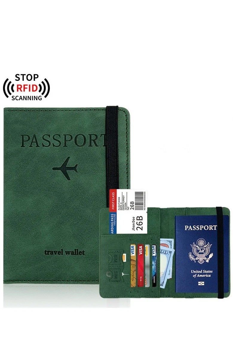 VKL Passport Holder Wallet Cover Case, Passport Case with RFID Blocking, PU Leather Travel Document Holder for Men&Women Travel Accessories (Green) - Image 1