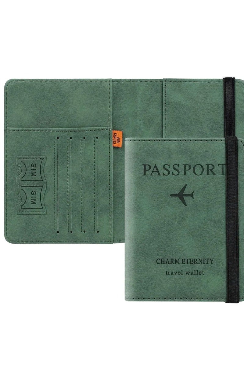 VKL Passport Holder Wallet Cover Case, Passport Case with RFID Blocking, PU Leather Travel Document Holder for Men&Women Travel Accessories (Green) - Image 2