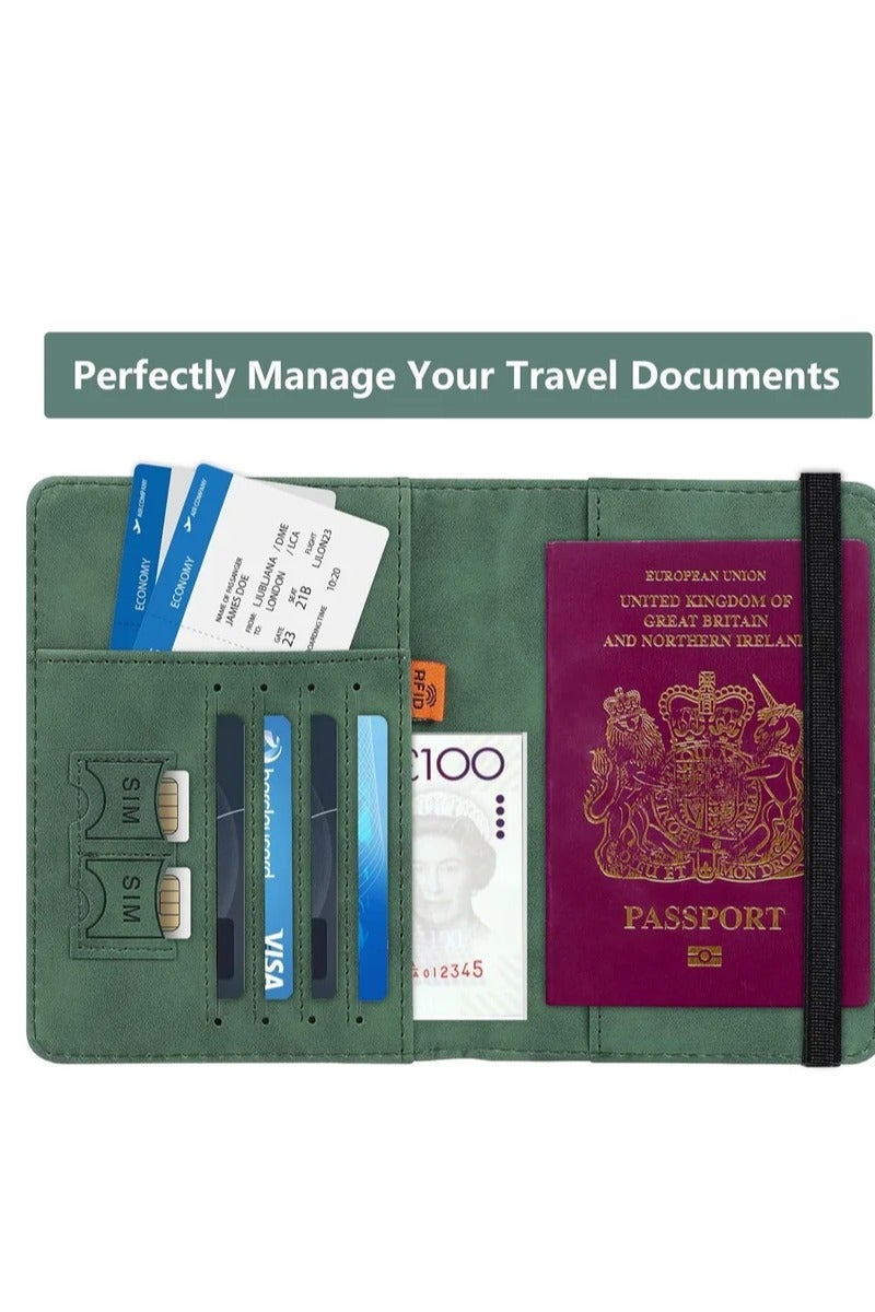 VKL Passport Holder Wallet Cover Case, Passport Case with RFID Blocking, PU Leather Travel Document Holder for Men&Women Travel Accessories (Green) - Image 3