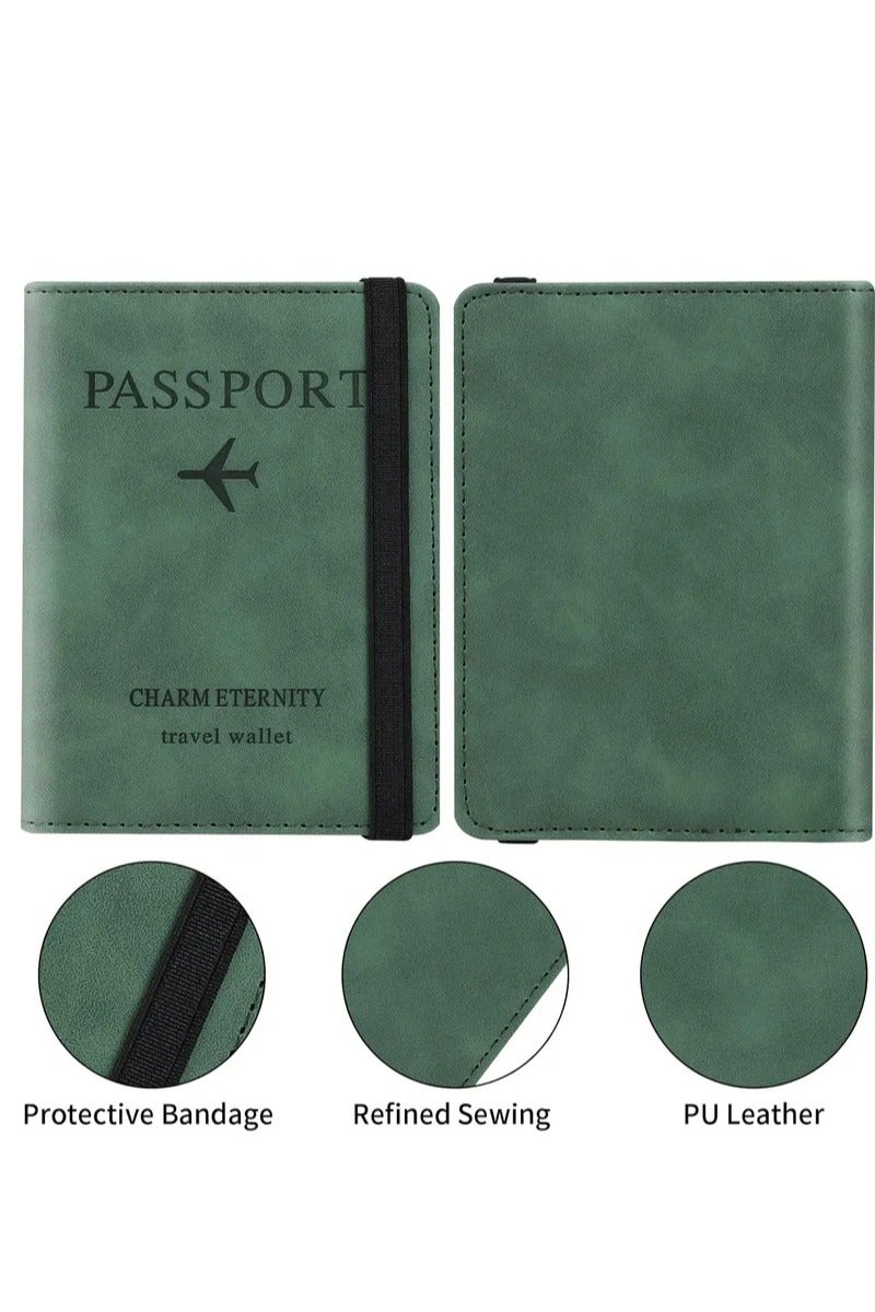 VKL Passport Holder Wallet Cover Case, Passport Case with RFID Blocking, PU Leather Travel Document Holder for Men&Women Travel Accessories (Green) - Image 4