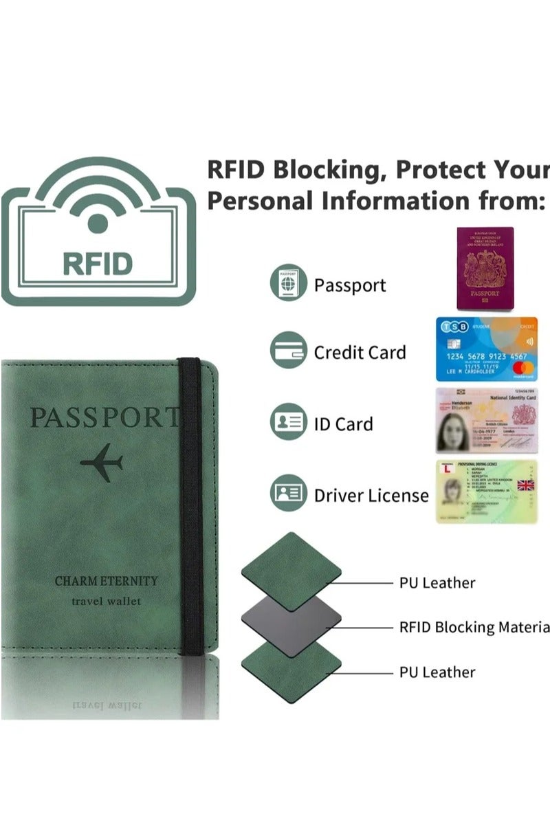 VKL Passport Holder Wallet Cover Case, Passport Case with RFID Blocking, PU Leather Travel Document Holder for Men&Women Travel Accessories (Green) - Image 5