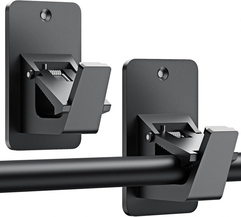 EKOTTOK Universal Curtain Rod Holders, No Drill Curtain Rod Brackets, Self Adhesive Curtain Rod Brackets Up to 30 LB, Nail Free Curtain Rod Hooks for Bathroom, Bedroom, Livingroom, Kitchen (2PC, Black) - Image 1